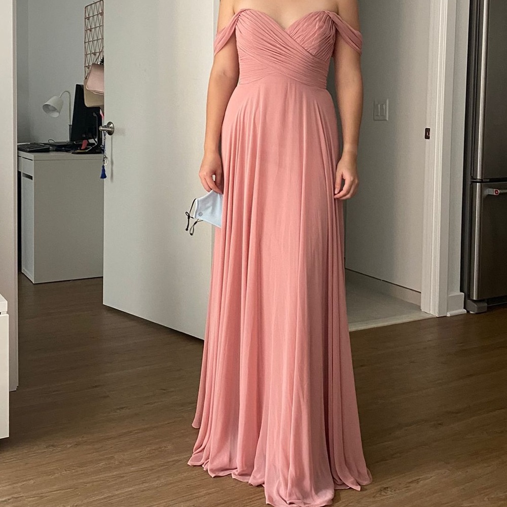Dessy Collection Off the shoulder Chiffon Gown - DESERT ROSE